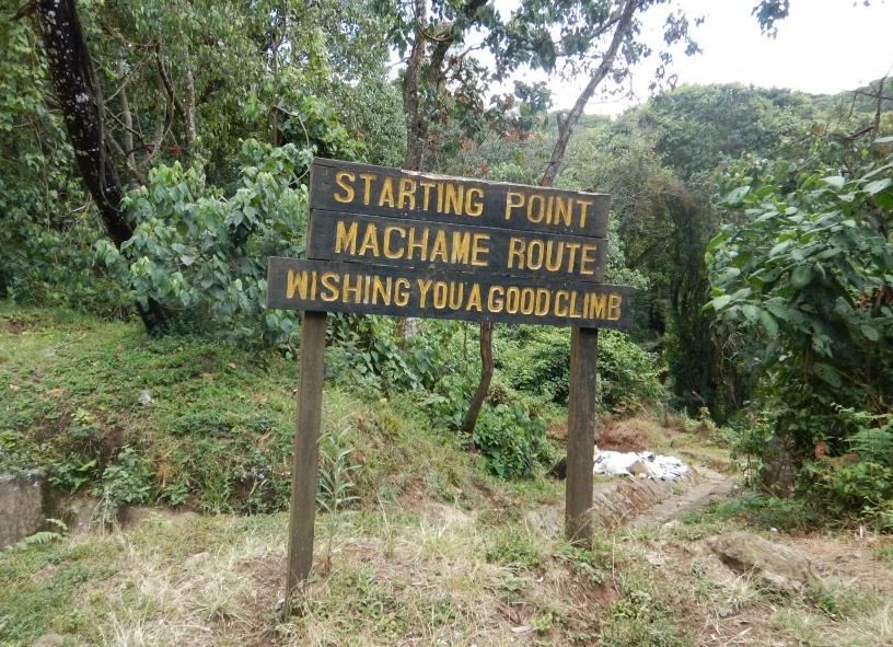 Machame route starting point sign - Malaika Travel